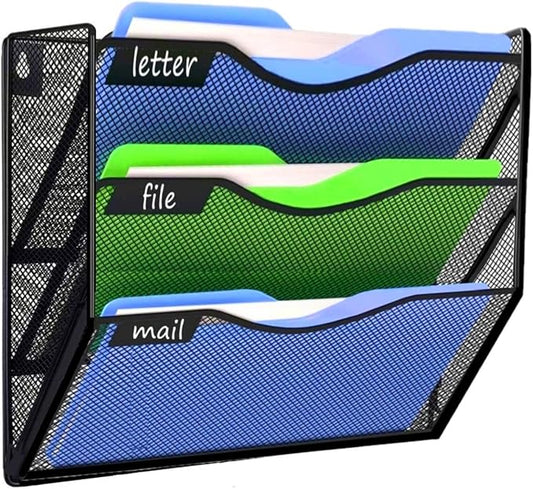 Kuntine.B Wall File Organizer Office Hanging Magazine Holder Wall File Organizer for Office Home (Black, 3 Tier)