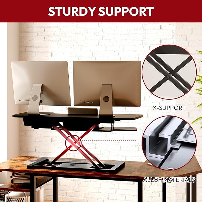 SANODESK 40" Electric Standing Desk Converter， Height Adjustable Riser for Office Home,Dual Monitor and Laptop Workstation with Large Keyboard Tray,Black Color