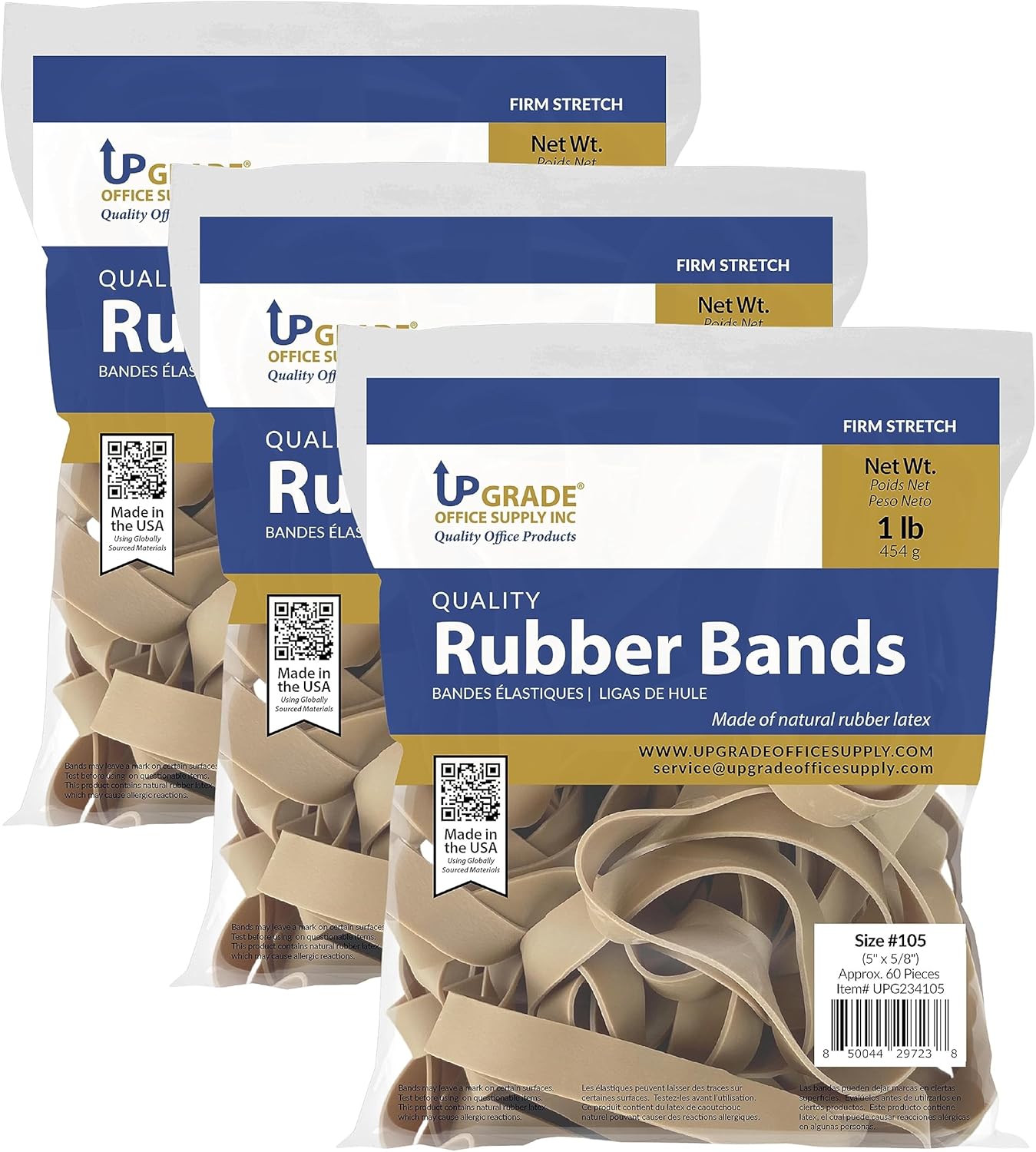 Upgrade Office Supply UPG234105PK3 Rubber Bands, Size 105 (5 x 5/8), 180 Bands, 3 lb Pack, USA