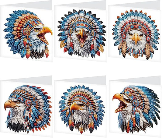 6pcs Diamond Art Painting Kit Greeting Card, Ethnic Rooster 5D DIY Diamond Handmade Holiday Glitter Greeting Card with Envelope, Holiday Gift Congratulation