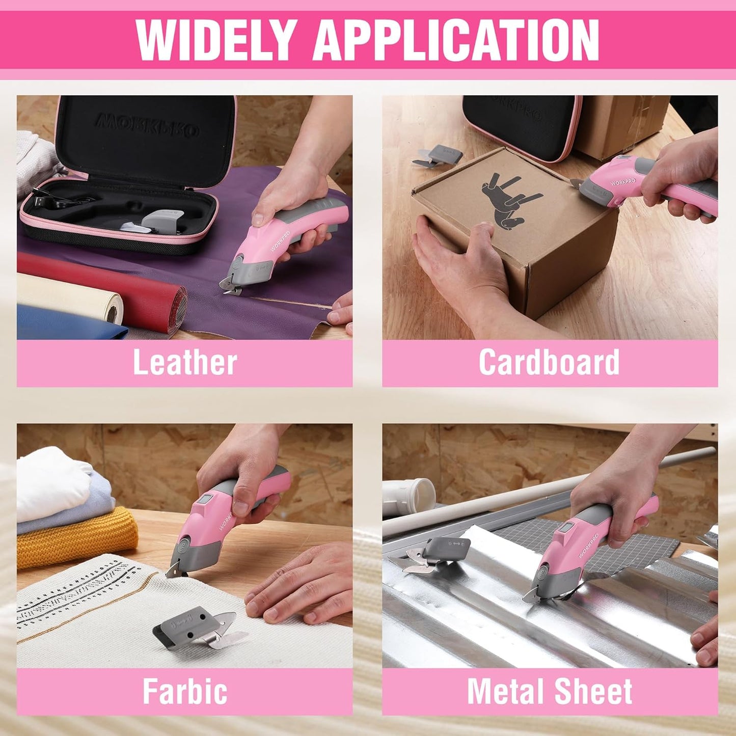 WORKPRO 4V Cordless Electric Scissors With 2 blades, Fabric, Leather, Carpet and Cardboard Cutter, 2000mAh Rechargeable Powerful shears with Storage Case