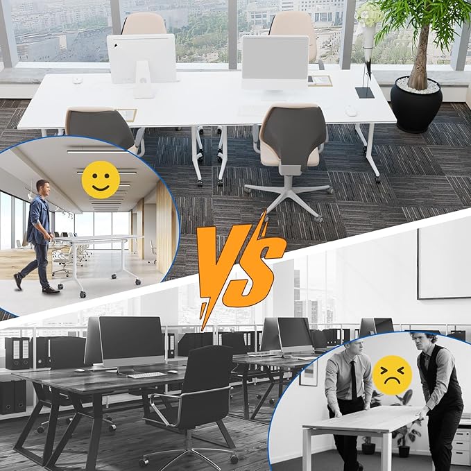 Conference Table, Folding Conference Desk Modern White, Seminar Table with Wheels, 2-10 People for Office, Meeting Break Room (4, 1915, 55IN)