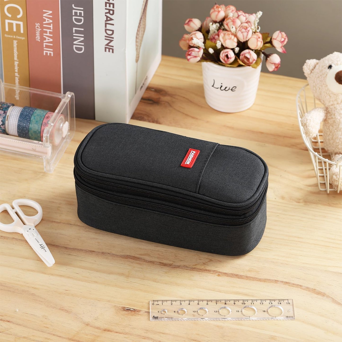 Dugio Large Pencil Case for Boys Teens Kids Pencil Bag with Zipper Pencil Pouch Aesthetic Pencil Pen Case Organizer for School Black