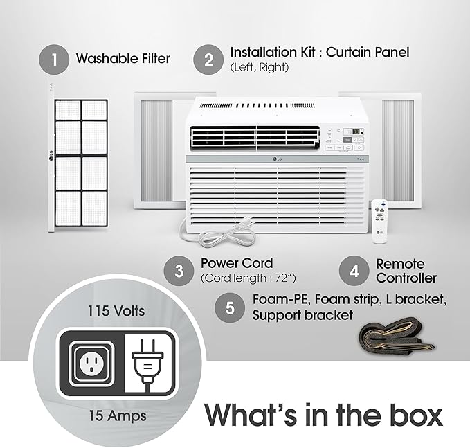 LG LW1024RD 10,000 Window Air Conditioner, 115V, 450 Sq.Ft. (18' x 25' Room Size), Quiet Operation, Electronic Control with Remote, 3 Cooling & Fan Speeds, Auto Restart, 10000 BTU, White