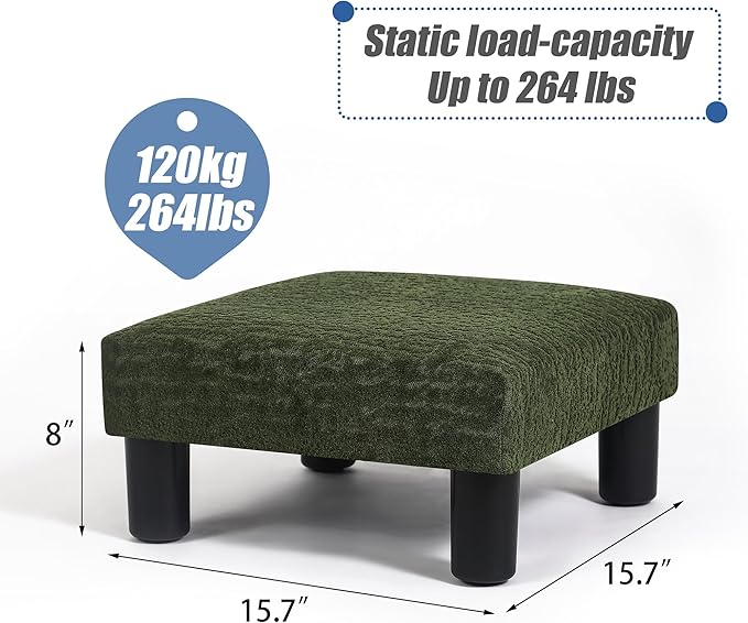 Joveco Small Foot Rest Stool Ottoman, 3D Velvet Square Upholstered Footstool for Chair, Under Desk, Office, Living Room, Deep Green