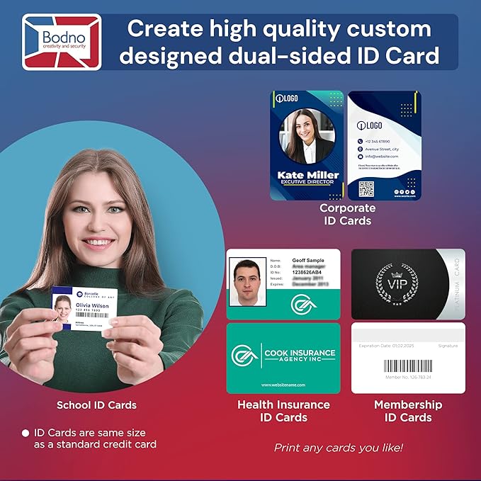 Bodno Magicard D Dual Sided ID Card Printer & Complete Supplies Package ID Software - Bronze Edition