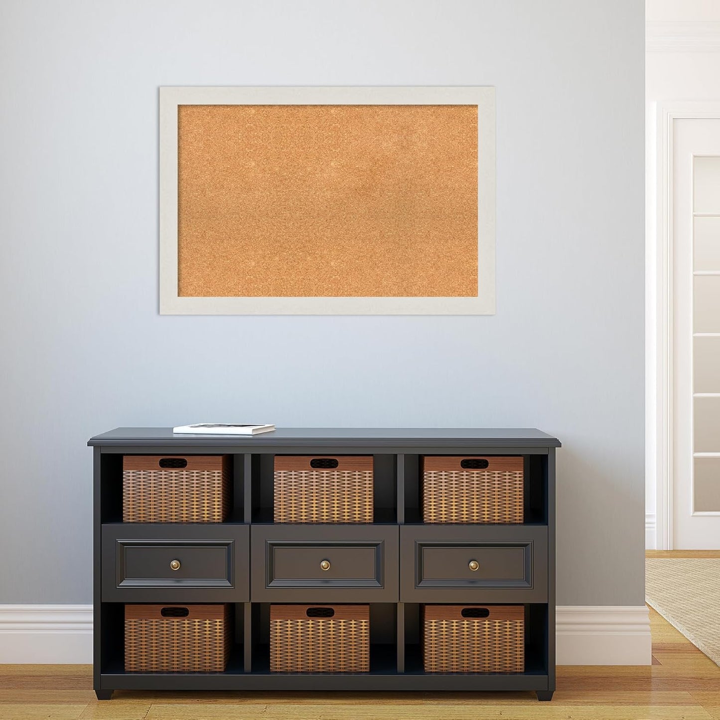 Amanti Art Natural Cork Board for Wall, 25x37 Vision Board with White Frame, Large Corkboard Office Decor for Home Organization, Country Rustic Corkboard Pinboard to Display Items for Home