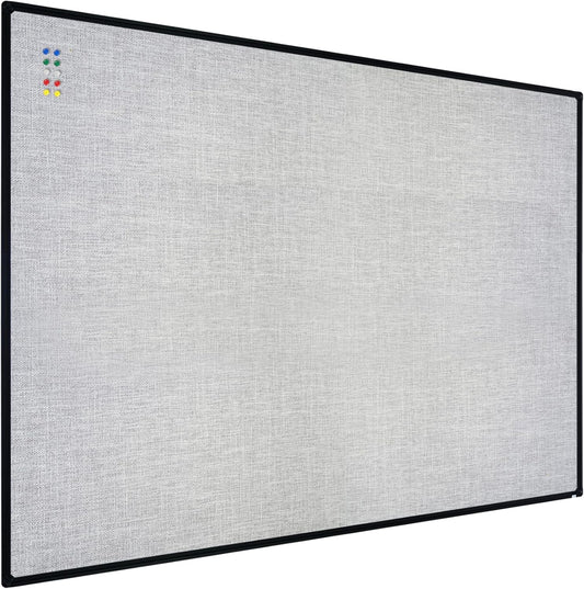 JILoffice Cork Linen Bulletin Board 48 X 36 Inch (Grey), Black Aluminum Frame Wall Mounted Board Memo Pin Board for Office Home and School