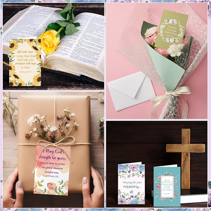 50 Pack Religious Get Well Cards with Scripture Assorted Bible Verse 4 x 6 Inch Affirmation Inspirational Christian Watercolor Floral Photography Wishing You Well Greeting Cards with Envelopes