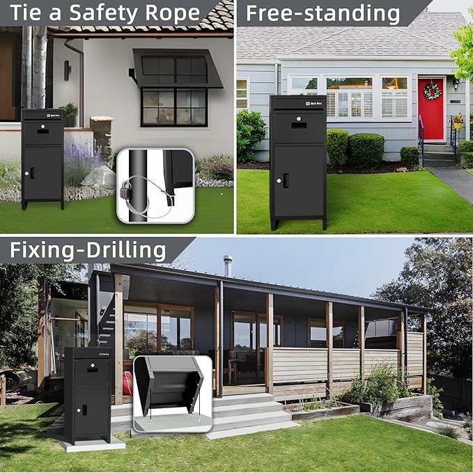 Package Delivery Boxes for Outside, Large Parcel Drop Boxes with Lock, Customize Address Stickers Package Drop Boxes for Outside is Waterproof,Package Delivery Box for Porch(Black,15.7*15.7*37.8 in)