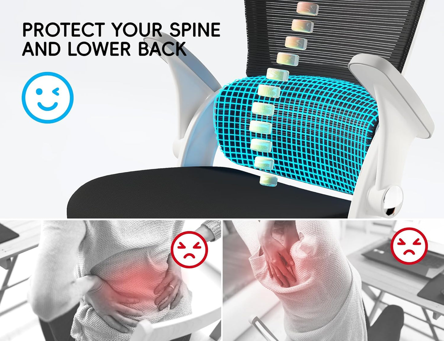 TRALT Office Chair - Ergonomic Office Chair with Back Support, Computer Chair - Home Office Desk Chairs, 330lbs Wide Seat Big and Tall Office Chairs with Headrest, Comfy Desk Chairs (White Black)