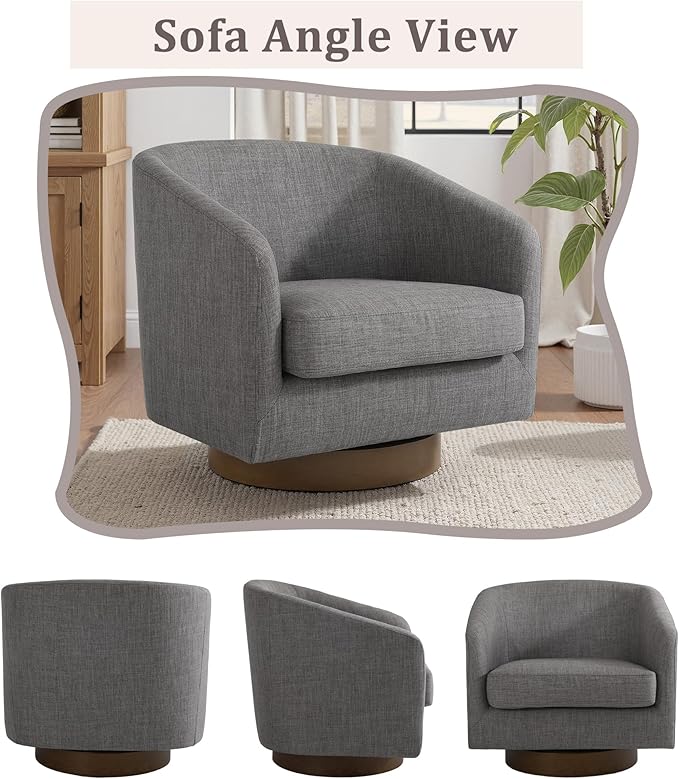 UIXE Swivel Accent Chairs Set of 2, Fabric Upholstered Barrel Chair for Living Room, Comfy Round Armchair Single Sofa Bedroom Reading Seat - 31" W, Gray