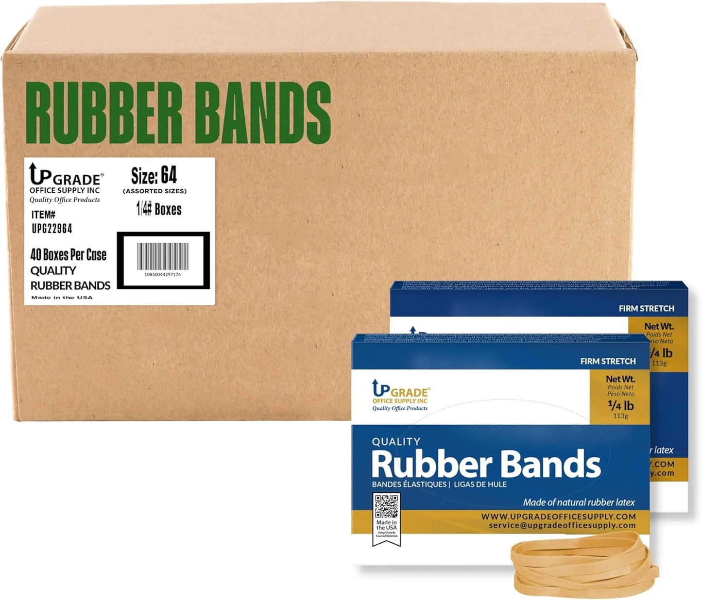 Upgrade Office Supply UPG22964PK2 Rubber Bands, Size 64 (3-1/2 x 1/4), 160 Bands, 1/4 lb 2-Box, USA
