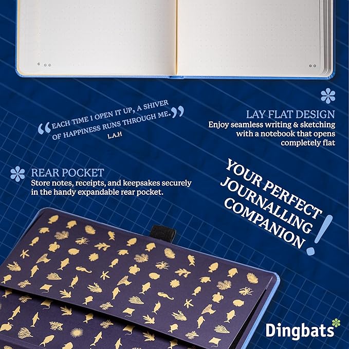 Dingbats* Earth Dotted Writing Journal Notebook A5 - Vegan Leather Hardcover - Ideal for Work, Travel - Pocket, Elastic Closure & Bookmark