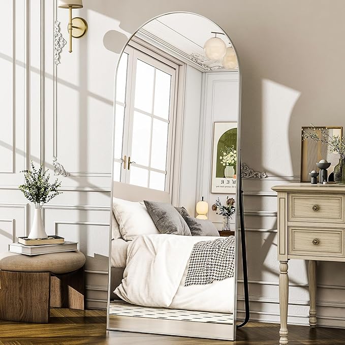 57" x 20" Arched Full Length Mirror - Wall Mounted/Floor Mirror Aluminum Alloy Frame Full Body Mirrors for Bathroom Living Room Bedroom and Entryway,Sliver