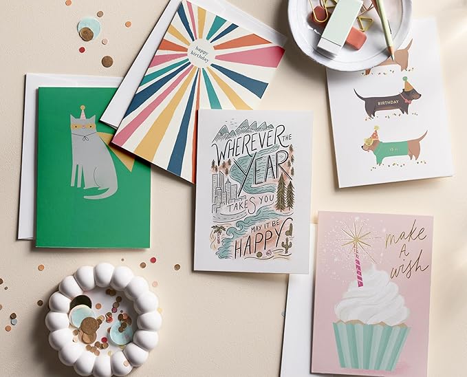 Minted Birthday Greeting Cards Pack, Birthday Cards Variety Pack, Stylish & Curated Foldable Happy Birthday Cards with Envelopes, Blank & Messages Inside, Designed by Independent Artists, Set of 5