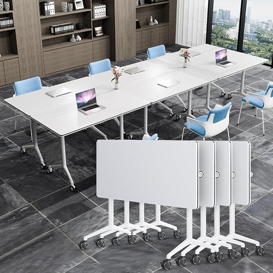 Conference Table, Folding Conference Tables for 2-20 People, Modern Conference Room Table with Wheels, Super Sturdy Large Rectangle Mobile Meeting Seminar Tables for Office (4PCS 61.0in)