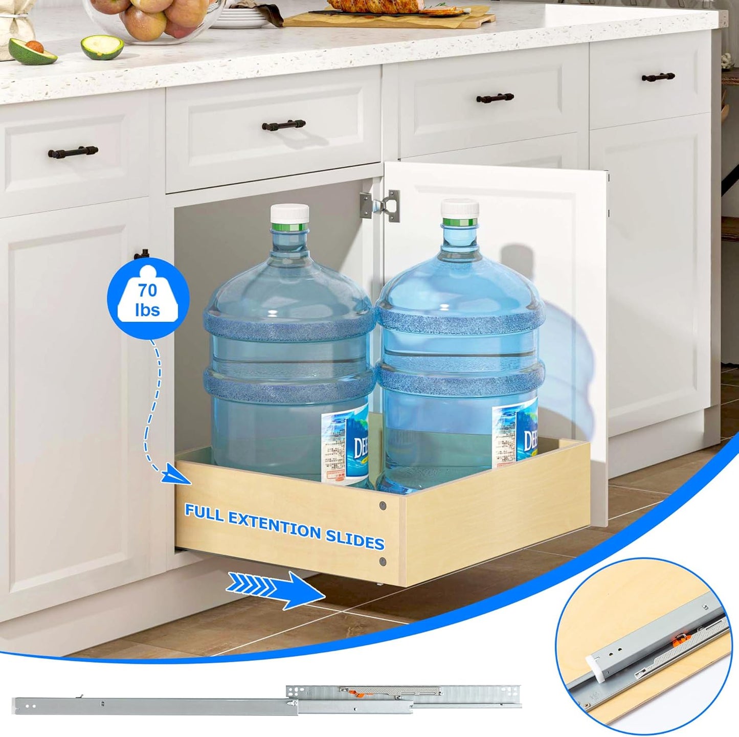 WelFurGeer Soft Close Pull Out Drawers for Cabinets, 23" W x 22" D Pull Out Cabinet Organizer, Bottom Mount Pull Out Drawer, Space-Saving Slide Out Drawers for Kitchen Cabinets for Home & Kitchen