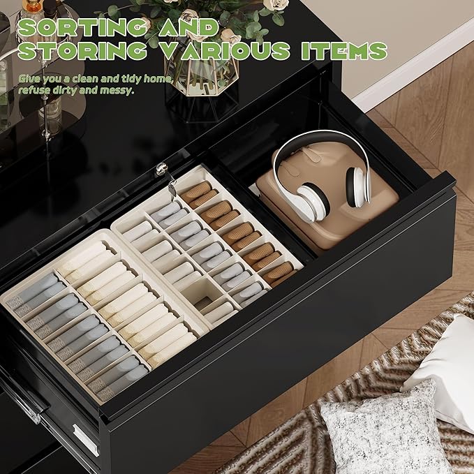 Superday Lateral File Cabinet 3 Drawer Metal File Cabinet with Lock, Black Filing Cabinets for Home Office, Locking Filing Cabinets Hanging Files Letter/Legal/F4/A4