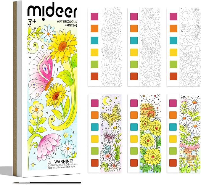 MiDeer Watercolor Painting Book for Kids Ages 4-8, Pocket Watercolor Painting Arts and Crafts for Toddlers, Travel Activities Paint with Water Coloring Book Set for Kids (Flower and Butterfly)