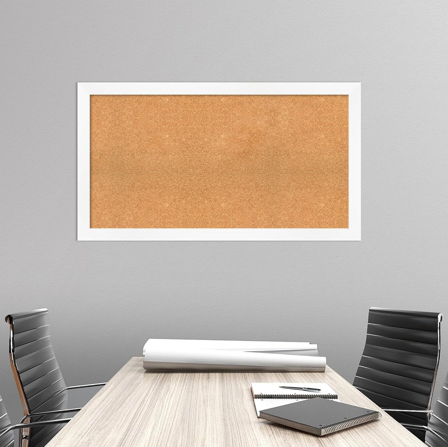 Amanti Art Natural Cork Board for Wall, 25x45 Vision Board with White Frame, Oversize Corkboard Office Decor for Home Organization, Modern Corkboard Pinboard to Display Items for Home Organization in