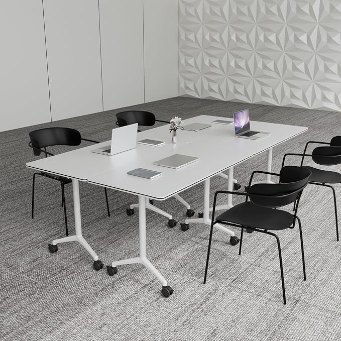 Conference Table,Folding Conference Room Tables Portable Rolling Conference Training Table with Silent Wheels,Mobile Meetings Flip Top Tables for Offices Classrooms Meeting Room (6Pack 47.2in)
