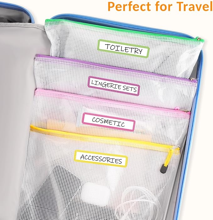 Sooez 24 Pack Mesh Zipper Pouch with Sticky Labels, A4 Mesh Bags for Board Game Puzzles Organization Storage, Durable Letter Size File Folders Organizer for Teacher School Classroom Office Supplies