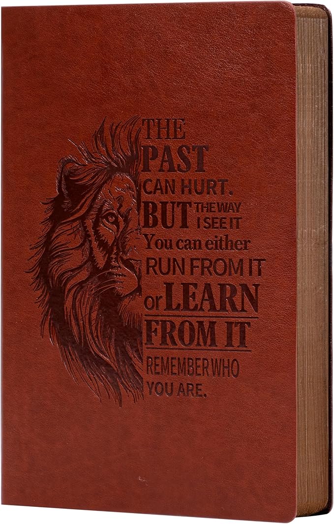Leather Journal for Men Soft Cover 256 Pages Lined Journals for Writing A5 Lion Journaling Notebooks Vintage Inspirational Diary, 5.7" x 8.3", Red