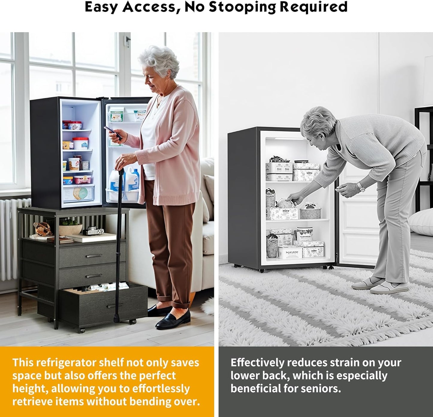 Mini Fridge Stand with 3 Storage, Mini Fridge Cabinet, Beverage Fridge Table, Heavy Duty 18.11" L* 18.11" W Tabletop, for Dorm, Apartment,Office, Bedroom Black HB03BXW