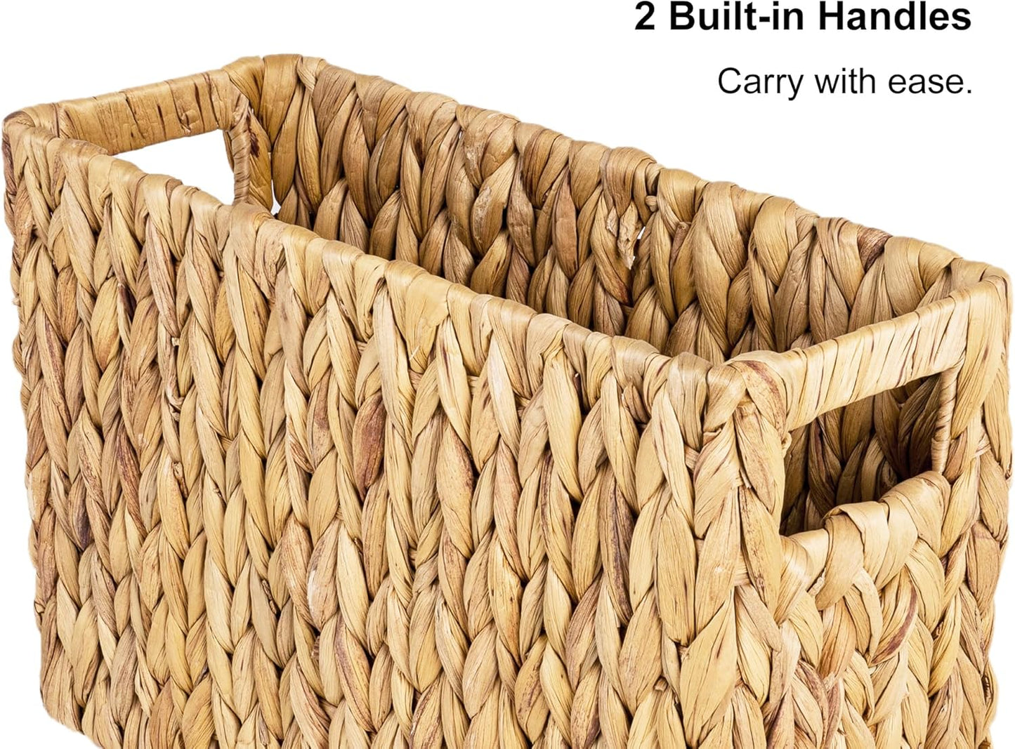 StorageWorks Hand-Woven Magazine Holder, Magazine Wicker Basket for Bathroom, Office, Rattan Magazine Holder, Natural Water Hyacinth, 1 Pack