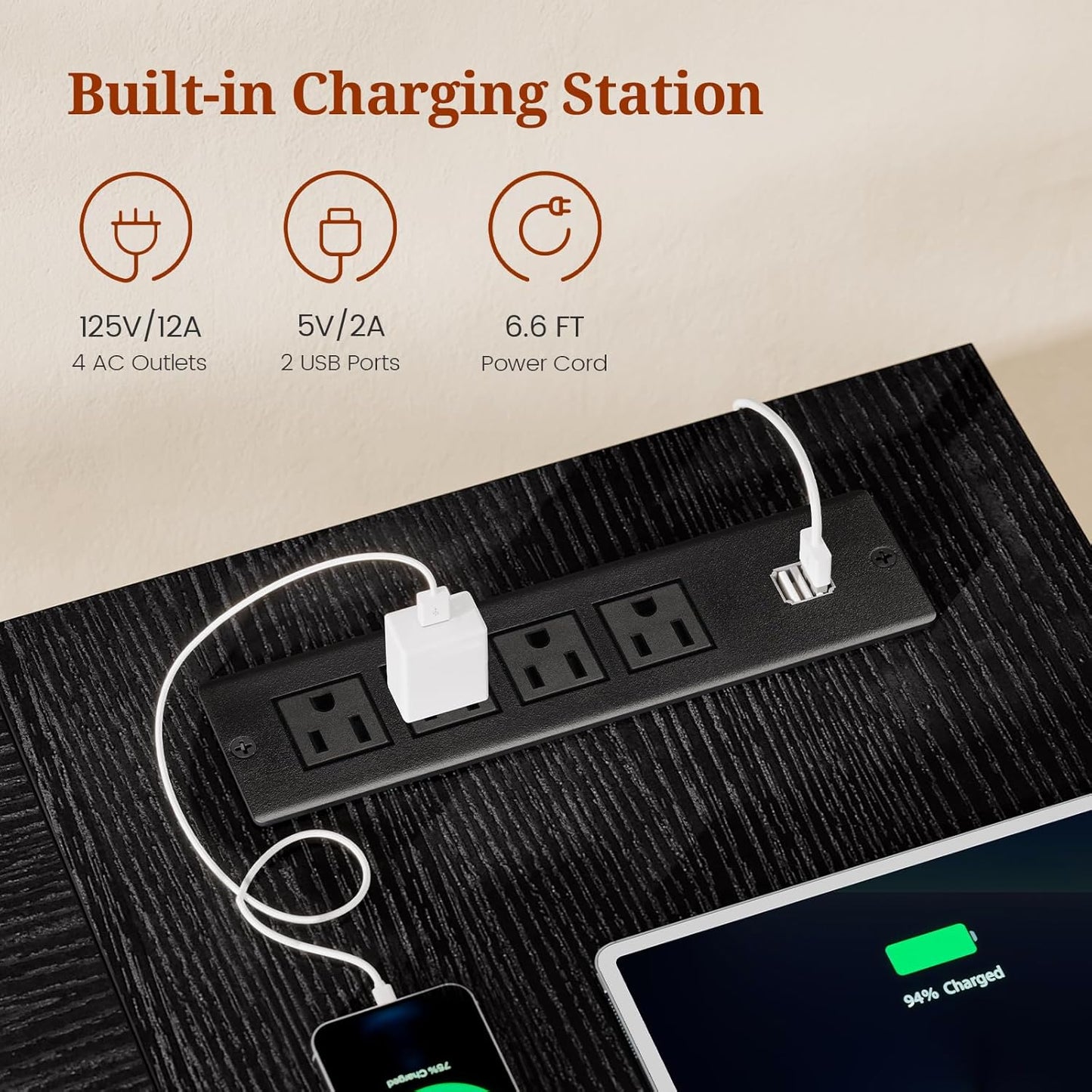 55.9 in Executive Desk with Power Outlets, Modern Home Office Desk with Storage Shelves, Wood Computer Desk Business Workstation Desk Conference Table, Black (Storage Shelves)