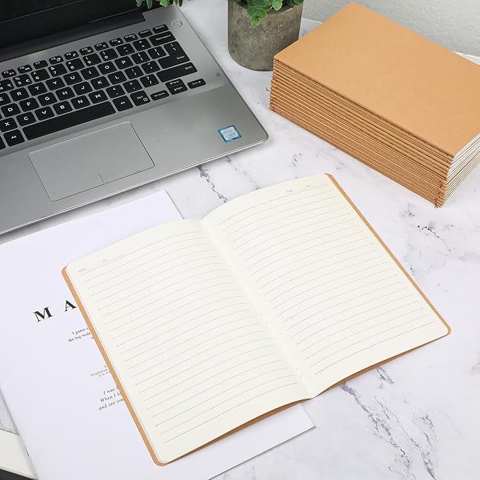 miikoul 72 Pack A5 Kraft Paper Notebook Lined Journal Bulk, 8.3 x 5.5 Inch, 60 Pages/30 Sheets, 80GSM, Travel Notebook Notepad for Adult, Students, Gift, School, Office Supplies