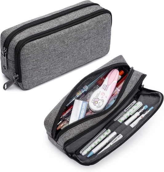 Big Capacity Pencil Pen Case Nylon Large Pencil Pouch Simple Stationery Bag Office Organizer Pen Bag for Men Women - Grey