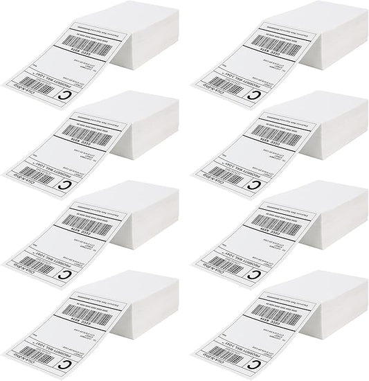 Fanfold Direct Thermal Shipping Labels 4''x6'' 2400 Labels/8 Stacks (300 Pcs per Stack), Compatible with Zebra Rollo Beeprt Printer Ultra Adhesive