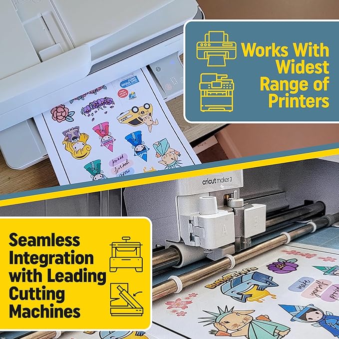 Printable Vinyl - Sticker Paper for Inkjet Printer for Epson (25 Sheets, 8.5" x 11", Anti Jam) - Glossy Printable Sticker Paper - Inkjet Printable Waterproof Sticker Paper - Make Labels and Decal