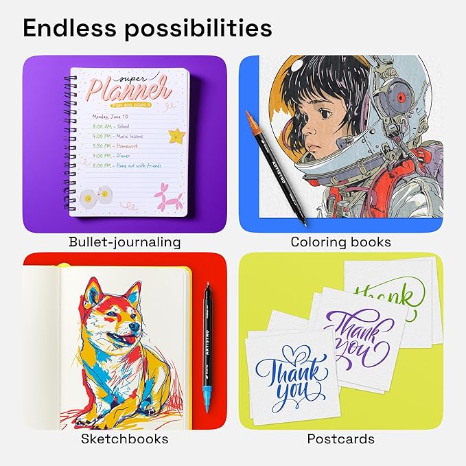 ARTISTRO 24 Brush Marker Pens Coloring Markers for Adults Brush Tip & 0.4mm Fineliner Pens Coloring Markers No Bleeding