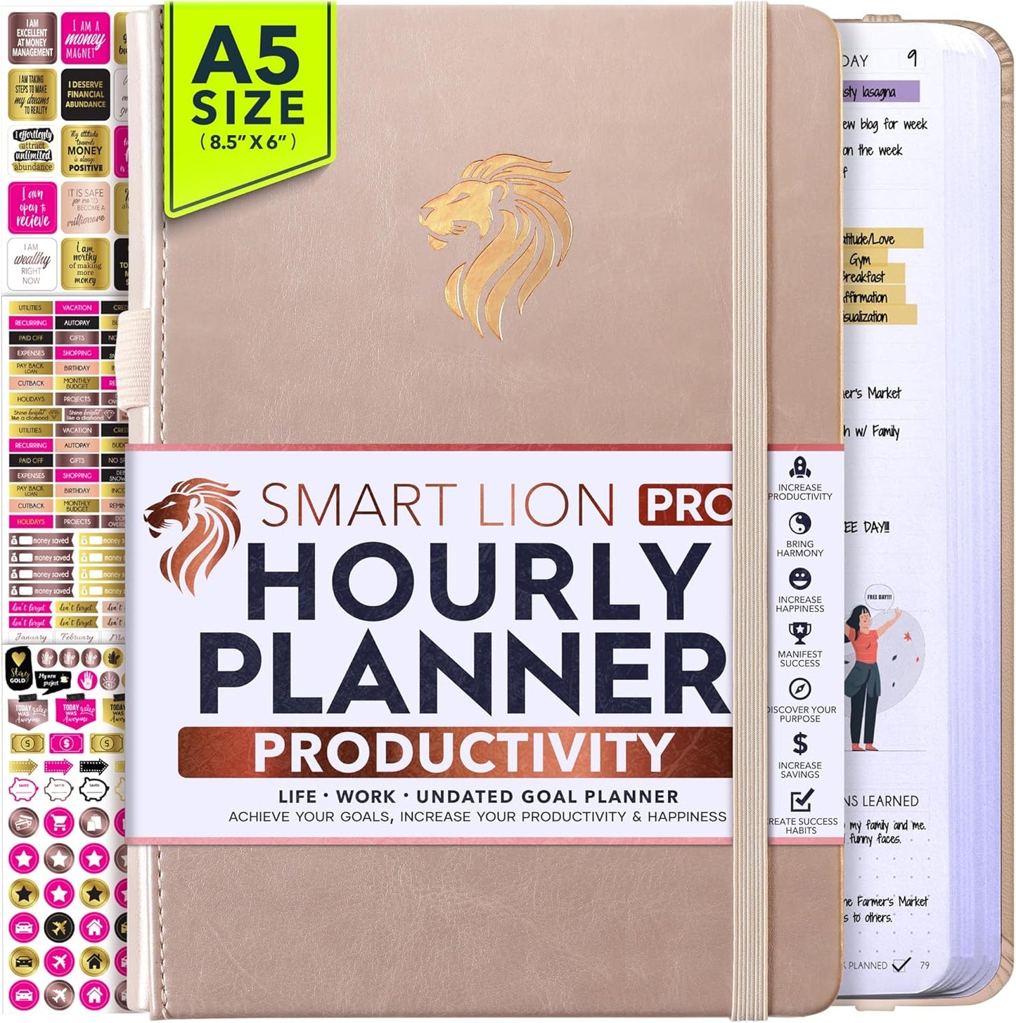 Hourly Planner - Undated Daily, Weekly & Monthly Planner with Budget Section | A 12 Month Journey to Increase Productivity & Happiness | Life Organizer & Gratitude Journal - Vertical Format