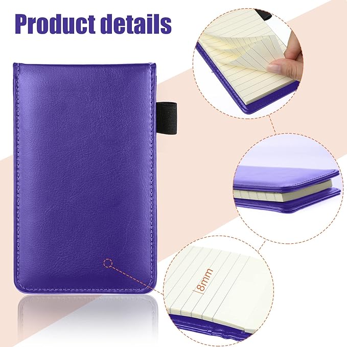 Outus 10 Pcs Pocket Notebook with Pen Set Included Mini Pocket Notepad Holder with 50 Lined Sheets, Metal Pen, 8 Pcs 3 x 5 Inch Memo Book Refills, 30 Lined Paper Per Note Pad (Purple)