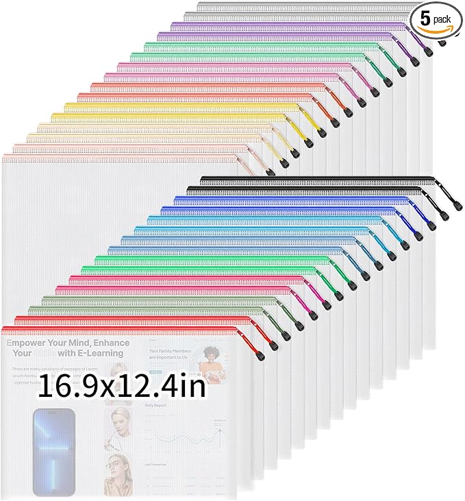 Umriox 32 Pack A3 Mesh Zipper Pouch Bags, Zipper Pouches for Organizing, Puzzle Bags, Clear bags for Crafts Projects, Travel Accessories, Board Game Storage