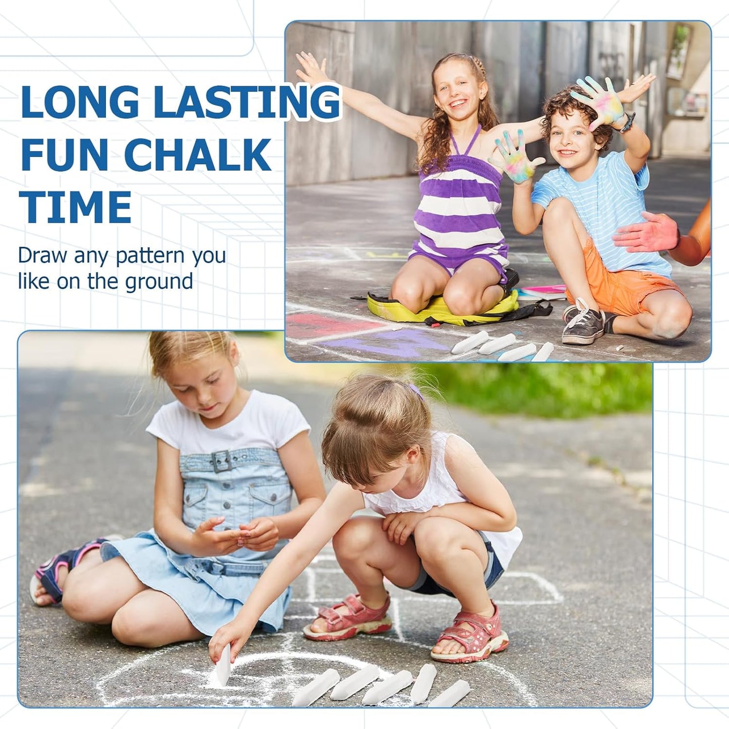 Fulmoon 40 Pcs Jumbo Sidewalk Chalk for Kids Outdoor Art Non Toxic Large Washable Street Chalk for Adults Drawing Painting Classroom (White,Hexagon)