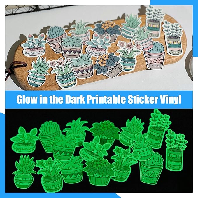 TECKWRAP Printable Vinyl Sticker Paper for Inkjet Printer, Glow in the Dark Vinyl Inkjet Printable Sticker Paper, 8.26" x 11.69" A4 Size for Scrap-booking, Craft Cutters, Home Decor, 14 Sheets/Pack