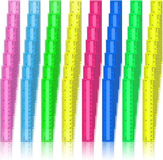 Teling 192 Pack Rulers Bulk for Classroom Transparent Colorful Metric Rulers with Inches and Centimeters 8 Colors for Kids Back to School Supplies(6 Inch)