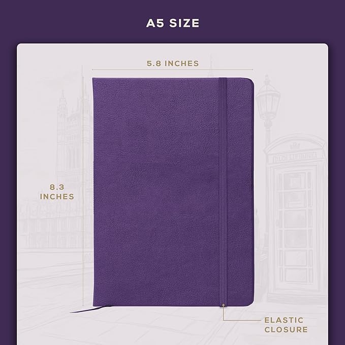 BEECHMORE BOOKS Lined Journal Notebook, 5.8 x 8.3 inch, A5 160 Lined Pages, Hardcover Leather Journals for Women, Men, Writing and Notebooks for Work - 120 GSM Thick Paper, Gifts Box Included