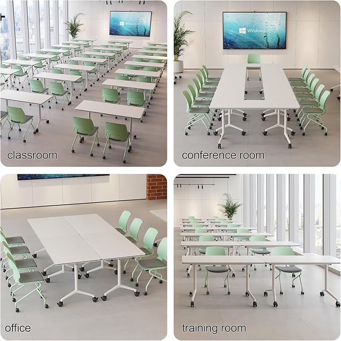 Conference Room Tables,Folding Conference Table Rolling Meeting Modern Training Tables with Flip Top,Mobile Conference Table with Locking Wheels,for Meeting Room Office Classroom(2pack 70.8in)