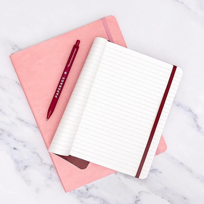 PAPERAGE Softcover Lined Journal Notebook (Burgundy), 160 Pages, Medium College Ruled Notebook, 5.6 inches x 7.9 inches - 100 GSM Thick Premium Paper, Soft Vegan Leather Journal for Home, Work & School