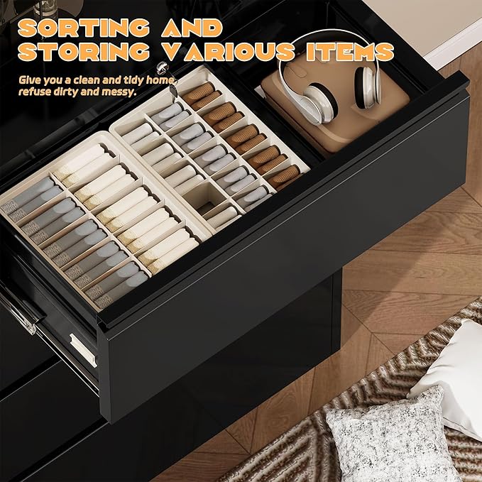 Superday Lateral File Cabinet 4 Drawer Metal File Cabinet with Lock, Black Filing Cabinets for Home Office, Locking Filing Cabinets Hanging Files Letter/Legal/F4/A4