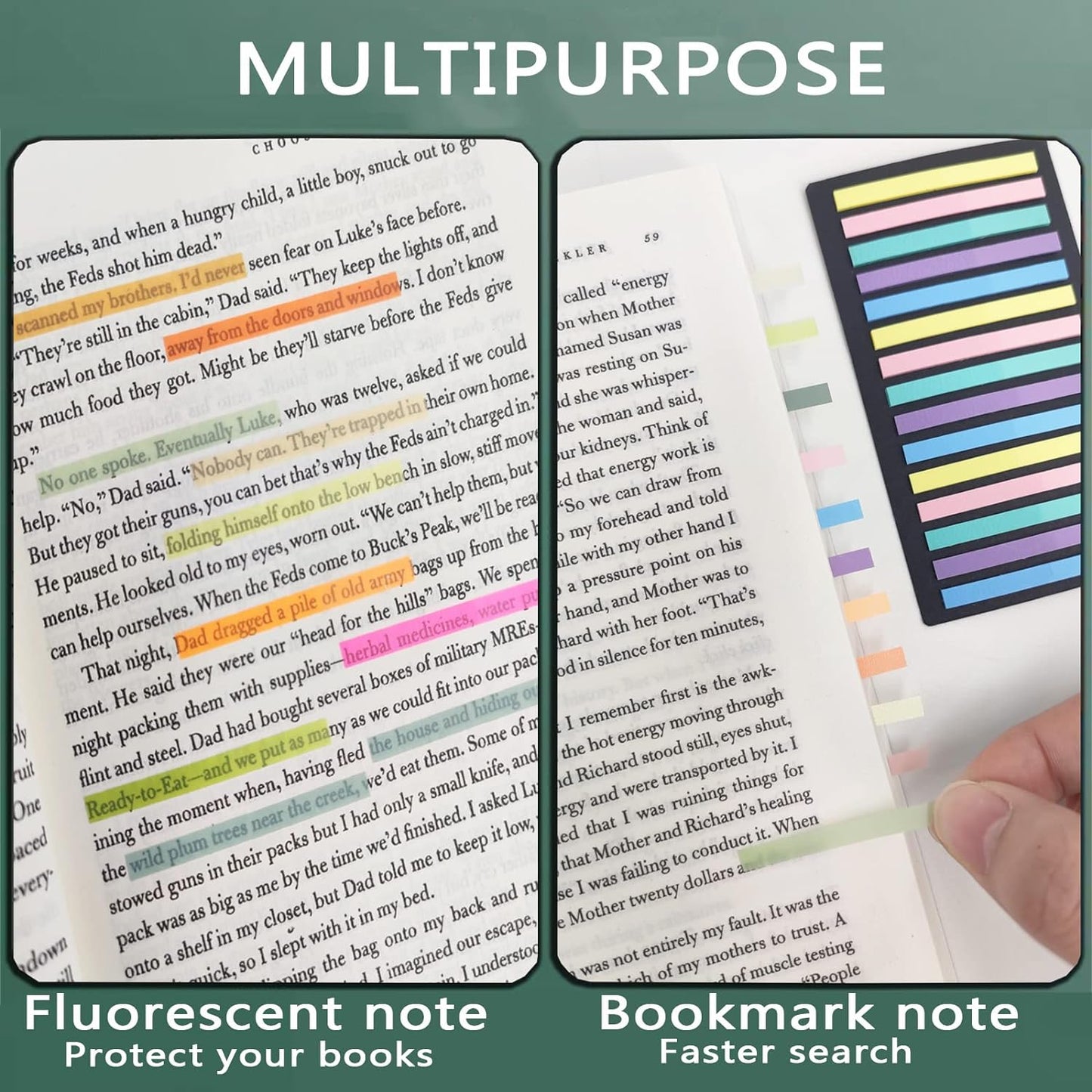 Potanro Sticky Tabs 2300 Pcs Translucent Sticky Tabs 10 Sheets Highlighter Book Tape Long Highlighting Sticky Tabs for Annotating Books, Aesthetic Office Suppliesbook for Annotating Books