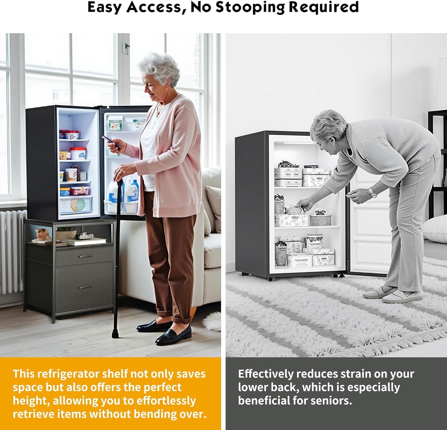 Mini Fridge Stand with 3 Storage, Mini Fridge Cabinet, Beverage Fridge Table, Heavy Duty 21.3" L* 22.7" W Tabletop, for Dorm, Apartment,Office, Bedroom Black HB01BXB