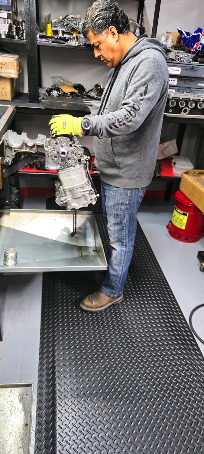 Rhino Mats, American Classic Diamond Anti-Fatigue Mats, Industrial Ergonomic Comfort Standing Mat for Work, Home, Garage, Office, Kitchen or Anywhere (Black 9/16" Thick, 3 FT. x 12 FT.)