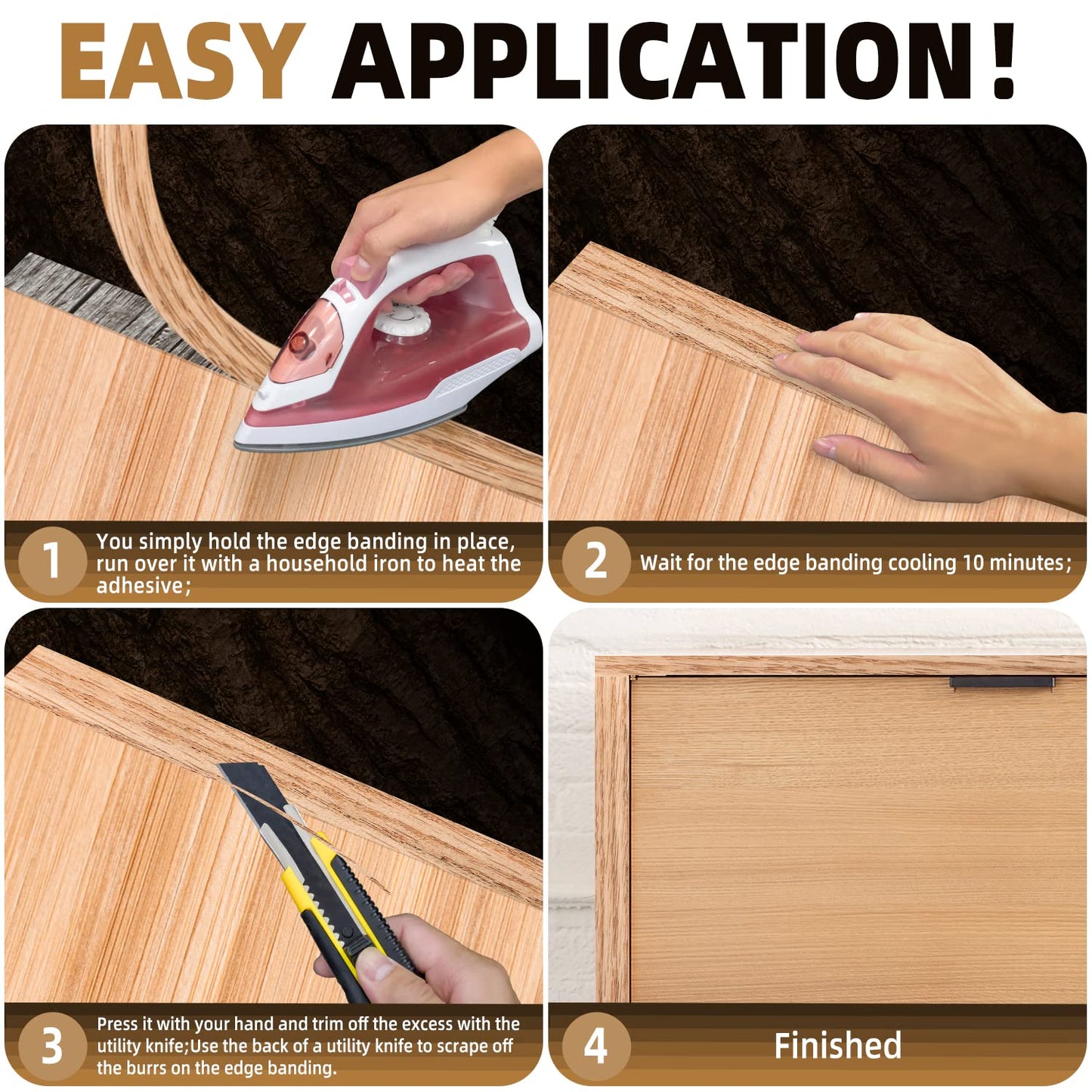 GSCIT Club Red Oak Edge Banding, 1 inch x 25ft roll of Veneer Edge Banding Preglued Flexible, Real Wood Tape Banding